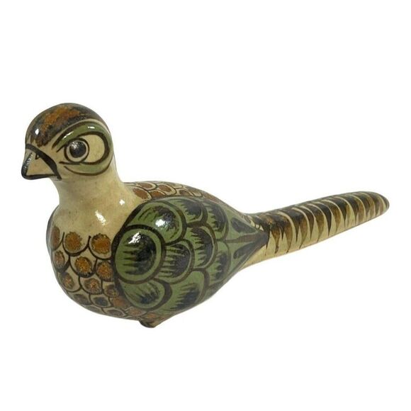 Carlos Villanueva Tonala Bird Pottery Long Tailed Pheasant Mexico Vintage Large - Picture 2 of 9